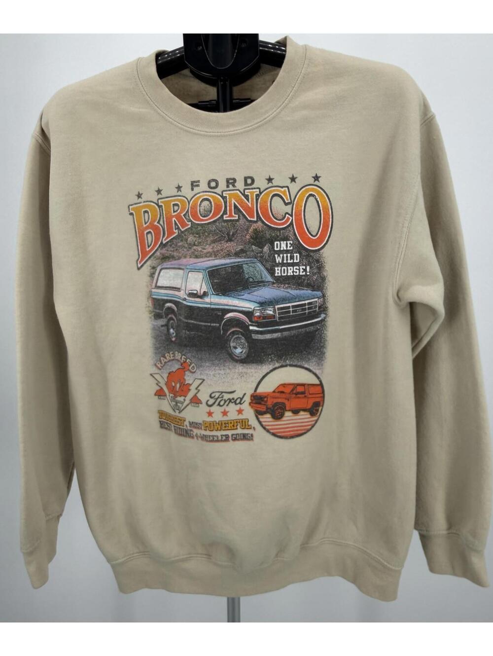 Vintage Ford Bronco Graphic Sweatshirt Crewneck Beige Medium